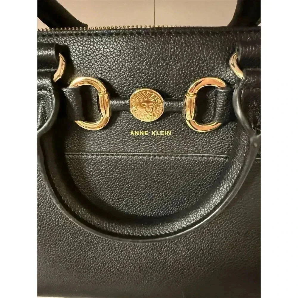 Anne Klein Women's Black Satchel Bag with Gold Horsebit Detail - Picture 2 of 12
